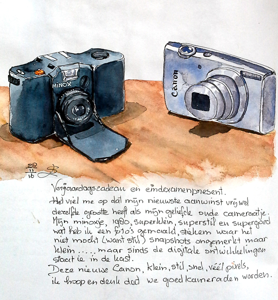 aquarel schets v an twee compactcameras