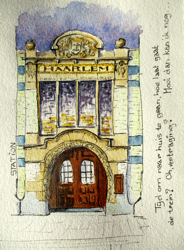 aquarel door Leideke Steurvan station haarlem